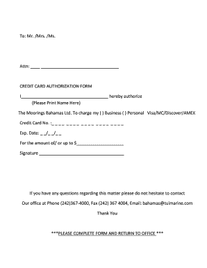 Credit Card Authorization Form