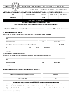Texas AMC Appraiser Contact Change Form