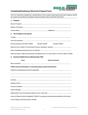 Build-Zone 10 Year Warranty Proposal Form