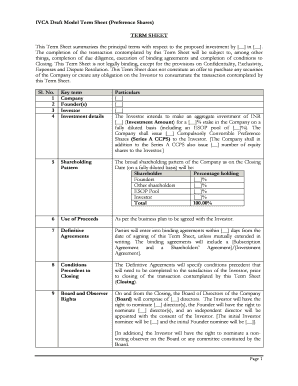 Term sheet - IVCA Draft Model Term Sheet Preference Shares TERM SHEET - ivca