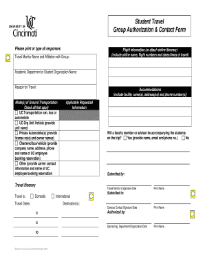 Student Travel Group Authorization Form