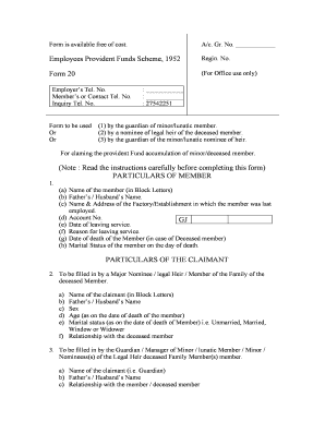 Form 20 for Provident Fund Claim