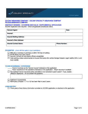 Caterers and Halls Supplemental Application