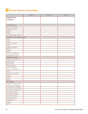 Rental Housing Comparison Form