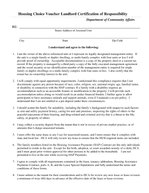 Housing Choice Voucher Landlord Certification of Responsibility
