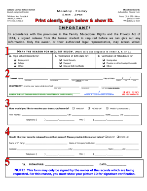 Oakland Unified School District Student Records Release Form