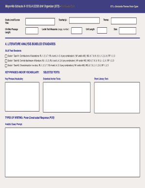 1st Grade ELA CCSS Unit Organizer