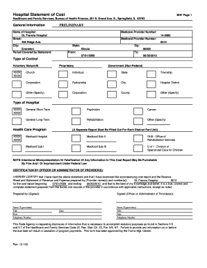 Hospital Statement of Cost