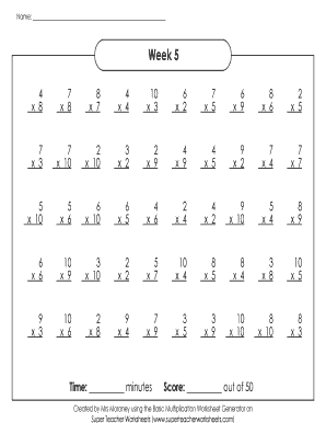 Week 5 Multiplication Worksheet