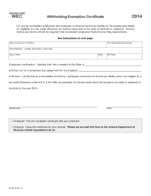 Arizona Form WEC Withholding Exemption Certificate