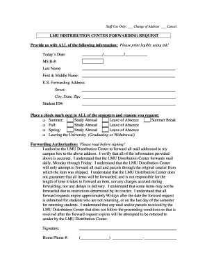 LMU Distribution Center Forwarding Request