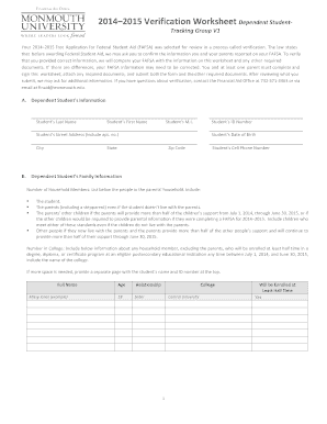 2014–2015 Verification Worksheet Dependent Student