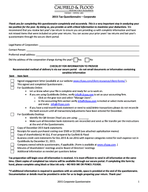 2015 Corporate Tax Questionnaire