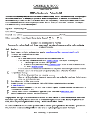 2015 Partnership Tax Questionnaire