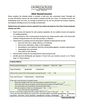 2014 Rental Income Form