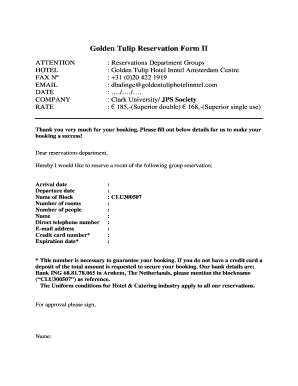 Golden Tulip Reservation Form