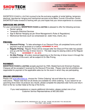 Showtech Power and Lighting Order Form