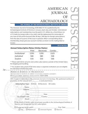 American Journal of Archaeology Subscription Form