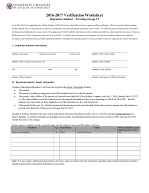 2016-2017 Verification Worksheet