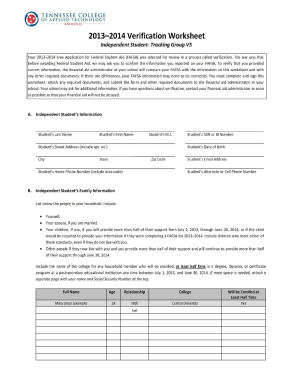 2013-2014 FAFSA Verification Worksheet