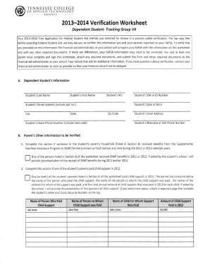 2013-2014 FAFSA Verification Worksheet