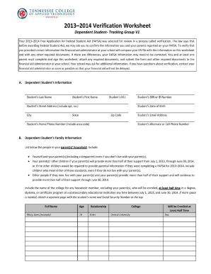 2013-2014 Verification Worksheet