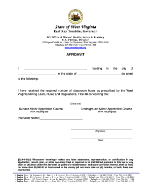 West Virginia Miner Training Affidavit