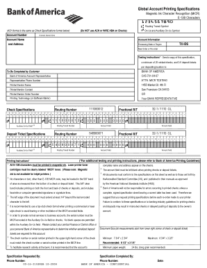 Bank of America Check Specifications
