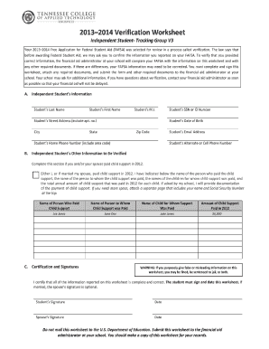 2013-2014 Verification Worksheet