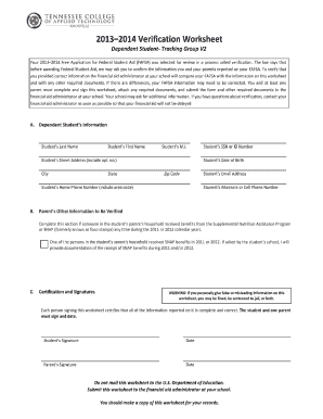 2013-2014 Verification Worksheet