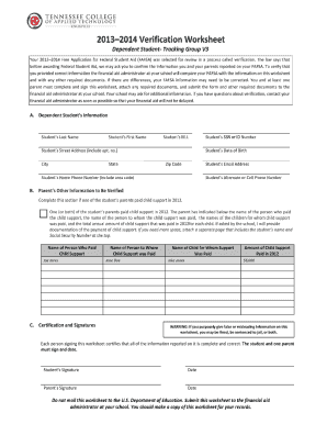 2013-2014 Verification Worksheet
