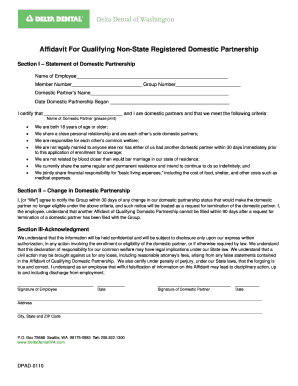 Affidavit For Qualifying Non-State Registered Domestic Partnership