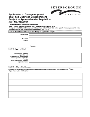 Food Business Establishment Approval Change Application