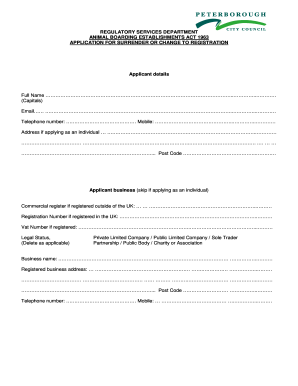 UK Animal Boarding Establishment Registration Application