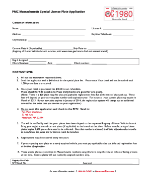 Massachusetts Special License Plate Application