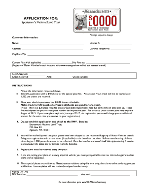 Sportsmen’s National Land Trust Special Plate Application