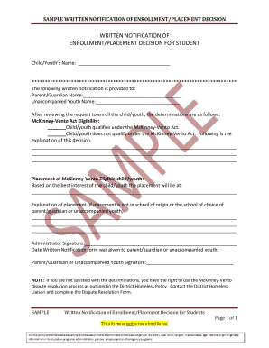 McKinney-Vento Enrollment Placement Decision Form