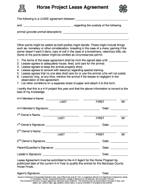 Horse Project Lease Agreement - University of Arizona - extension arizona