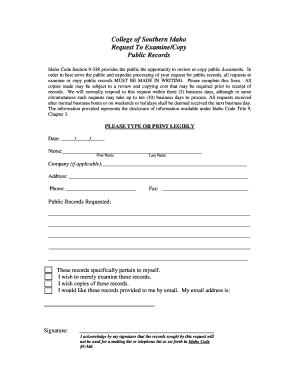 Idaho Public Records Request Form