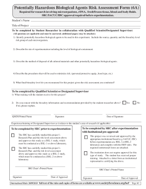 Biological Agents Risk Assessment Form