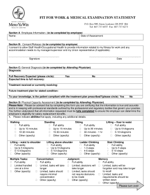 Fitness for Work Medical Examination Statement