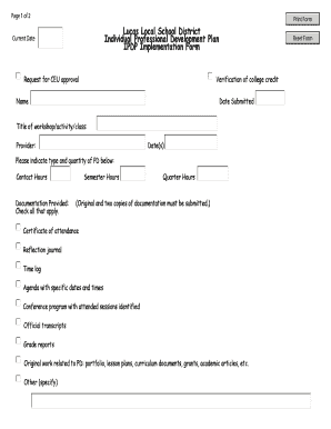 Individual Professional Development Plan Form