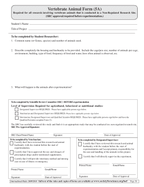Vertebrate Animal Research Form
