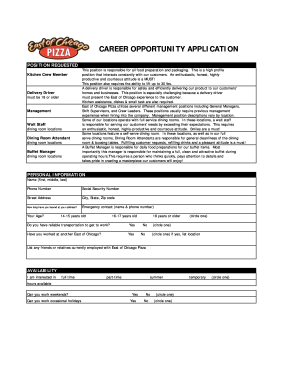East of Chicago Pizza Employment Application