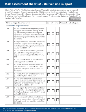 Risk Assessment Checklist - Deliver and Support