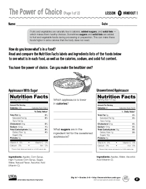 Nutrition Facts Comparison Worksheet