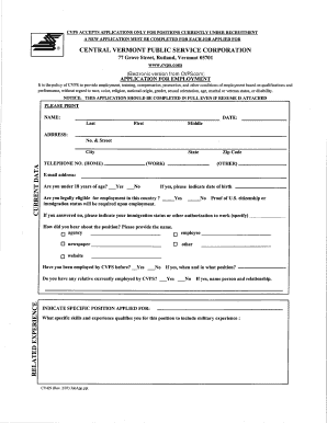 Central Vermont Public Service Employment Application