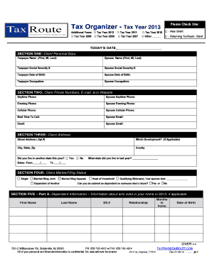 Tax Organizer Form 2013