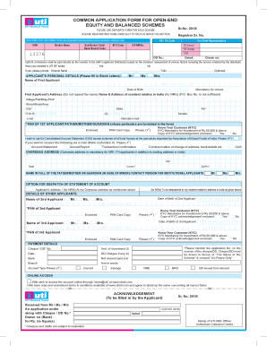 UTI Mutual Fund Application Form