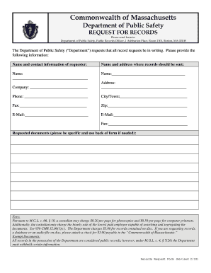 Massachusetts Public Records Request Form